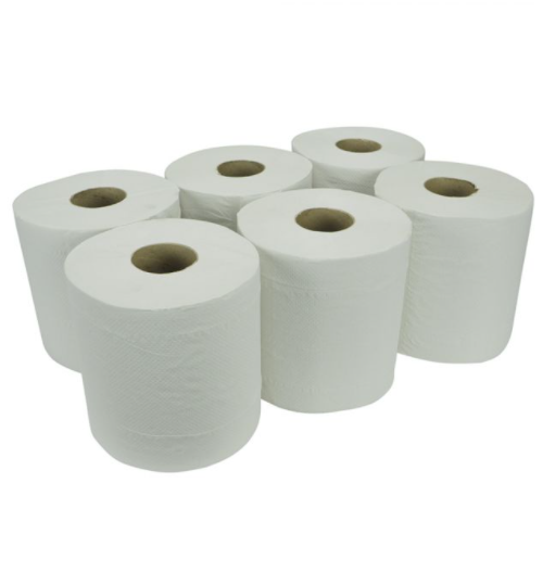 Essentials 2ply Blue or white Embossed Centre Feed Rolls ‑ Case of 6